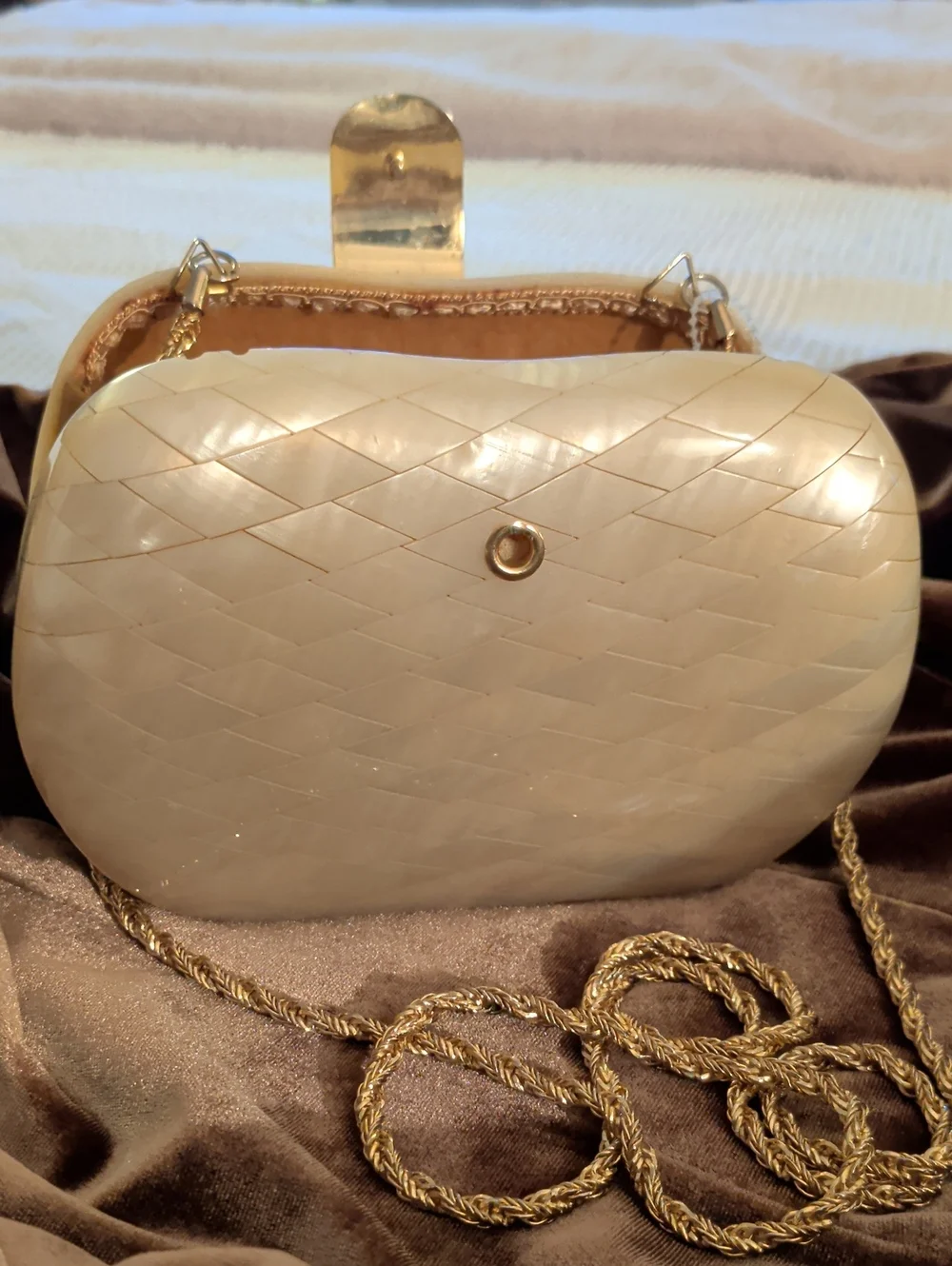 Mother Of Pearl/ Lucite -Elegant Cream, diamond Design Bag